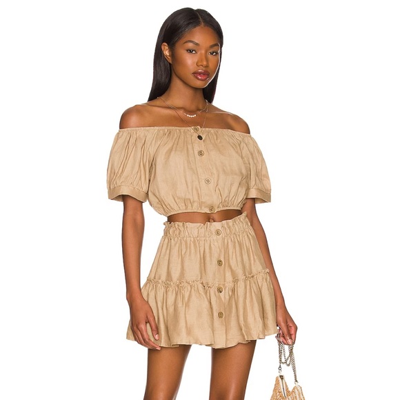 Eberjey Linen Harper Top and Skirt Set in Khaki - Picture 1 of 8